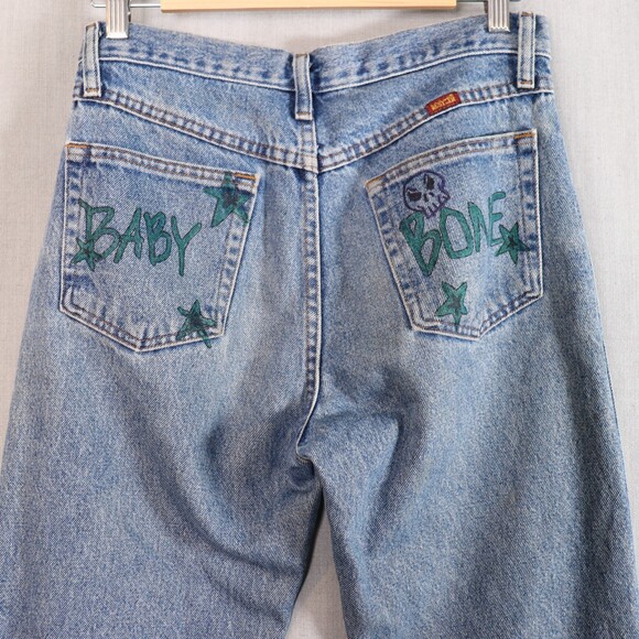 Vintage Rustler Jeans *30x30 Upcycled Tattoo Drawn Art Denim 90s Y2K Bone Skull - Picture 3 of 15
